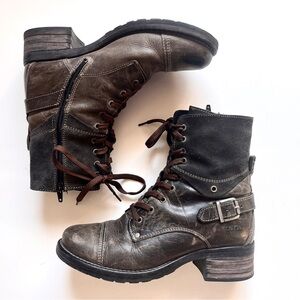 TAOS Crave Brown Leather Combat Moto Ankle Boots